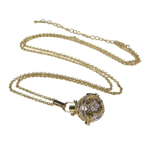 Unbranded Jewelry - Goldtone Chain Locket Necklace 31 Inch Pendant Sphere Filigree Rhinestones